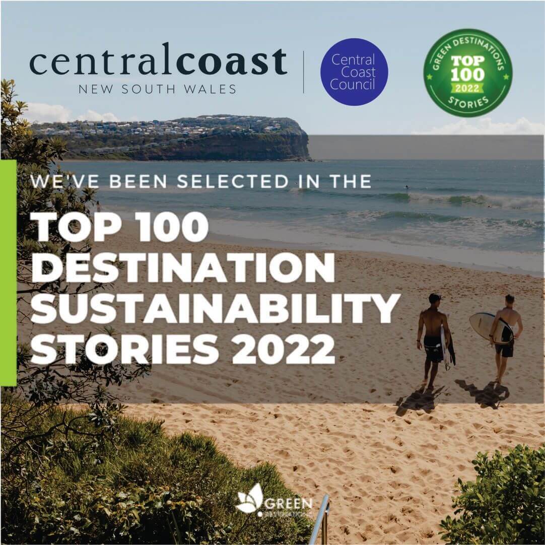 Top 100 winning graphic for Central Coast with beach background