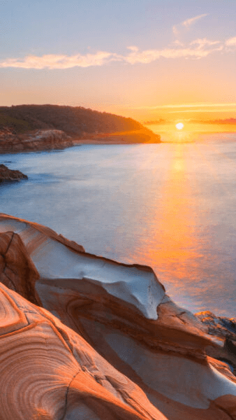 sunrise over bouddi national park walking coastal track on NSW Central Coast