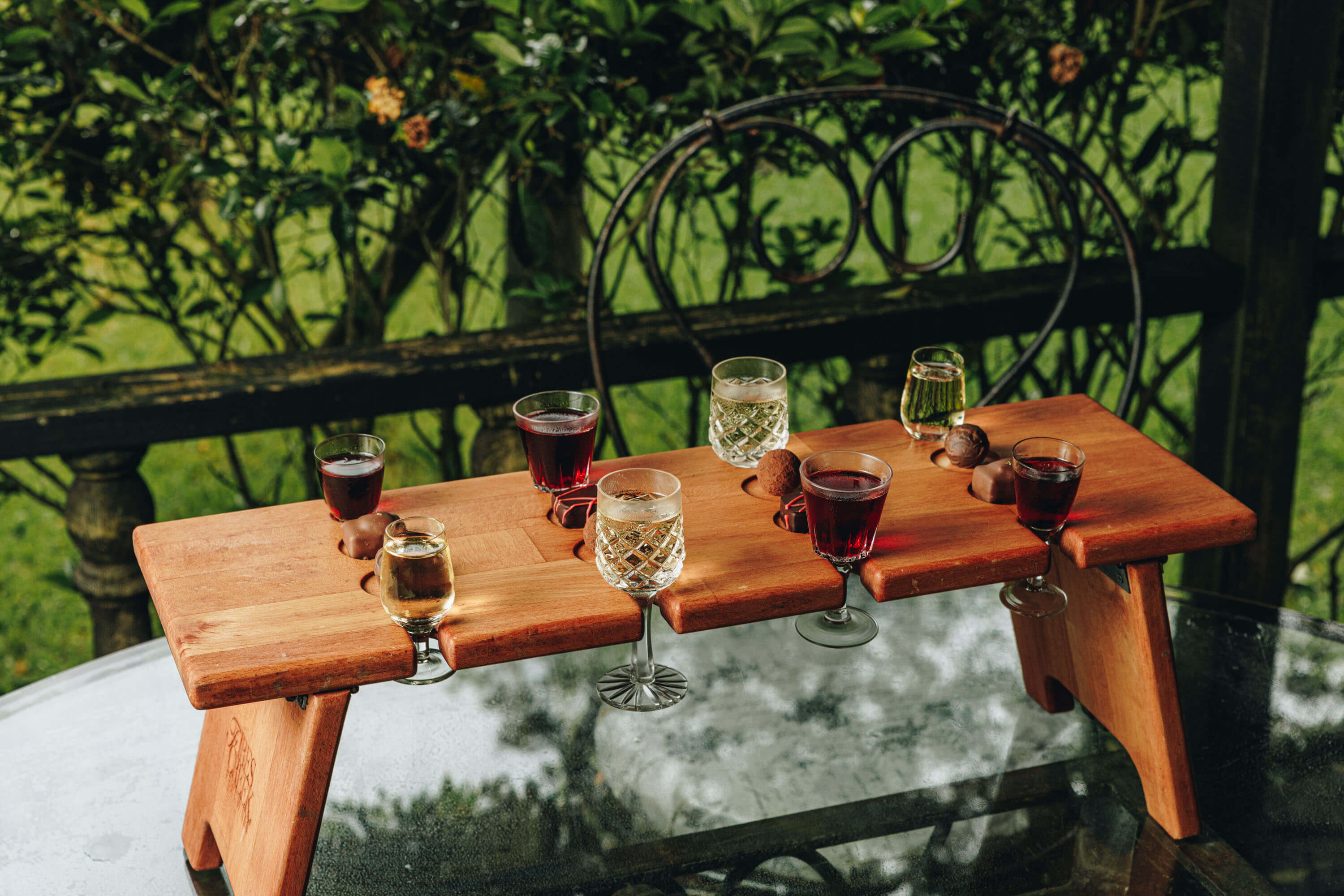 fruit wine on a tasting tray