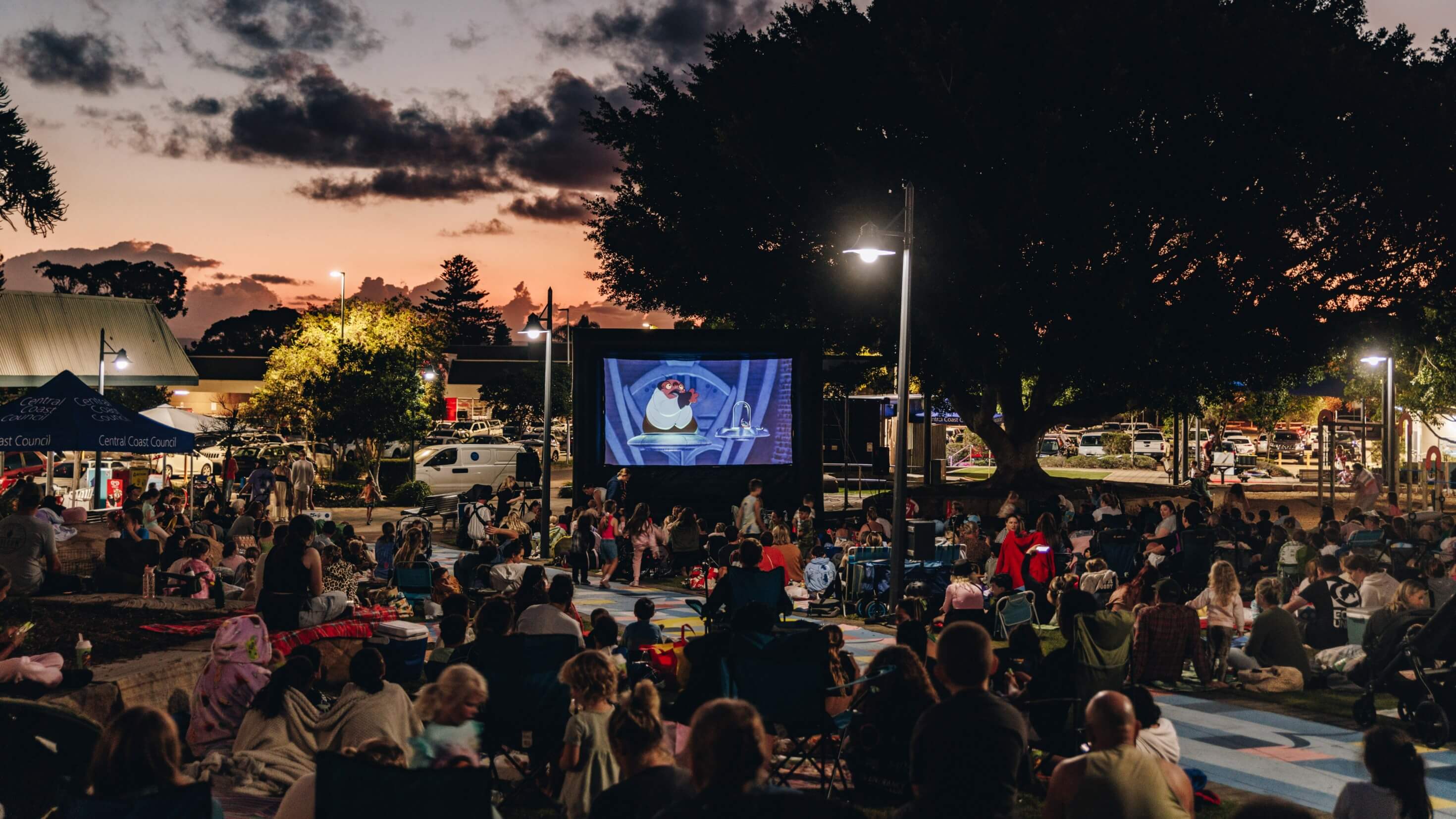 Crowd watching a open air movie in Toukley Central Coast NSW