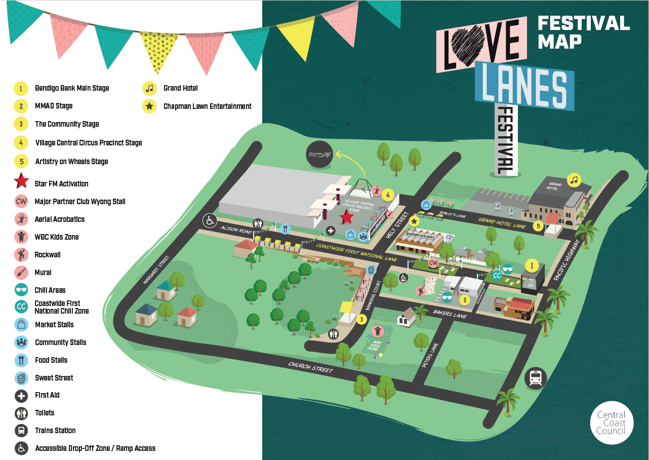 Map of Love Lanes Festival Wyong