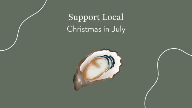 A illustration of an oyster on a dark green background for Christmas in July 