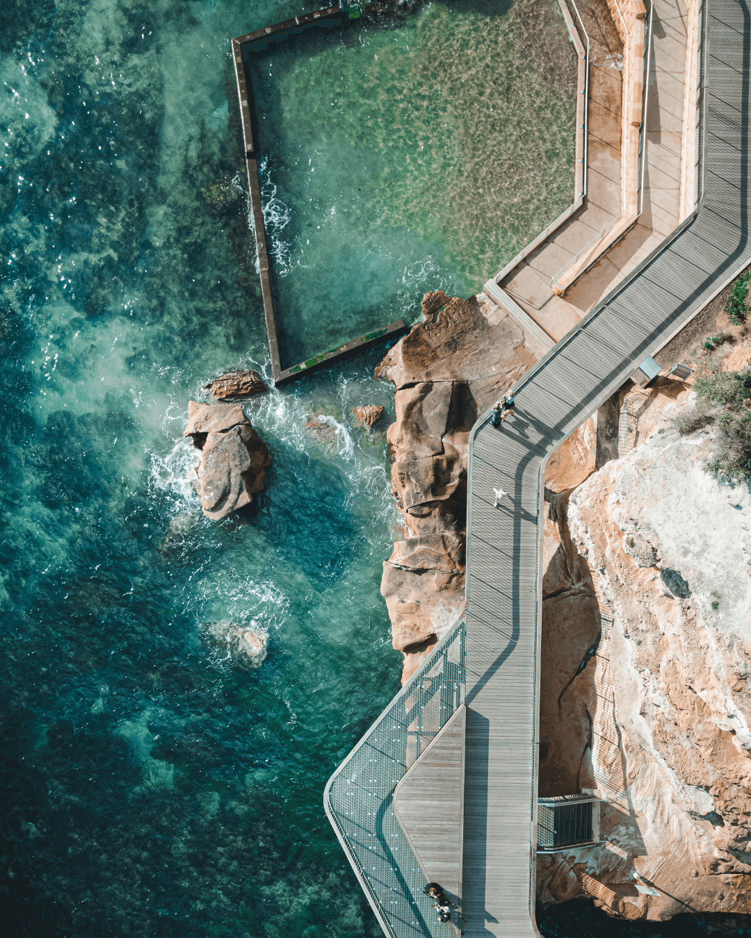 Terrigal Rock Pool aerial shot with boardwalk