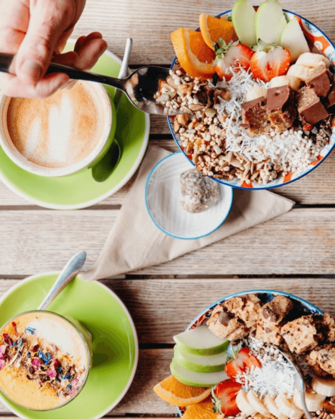 fresh colourful food with coffee