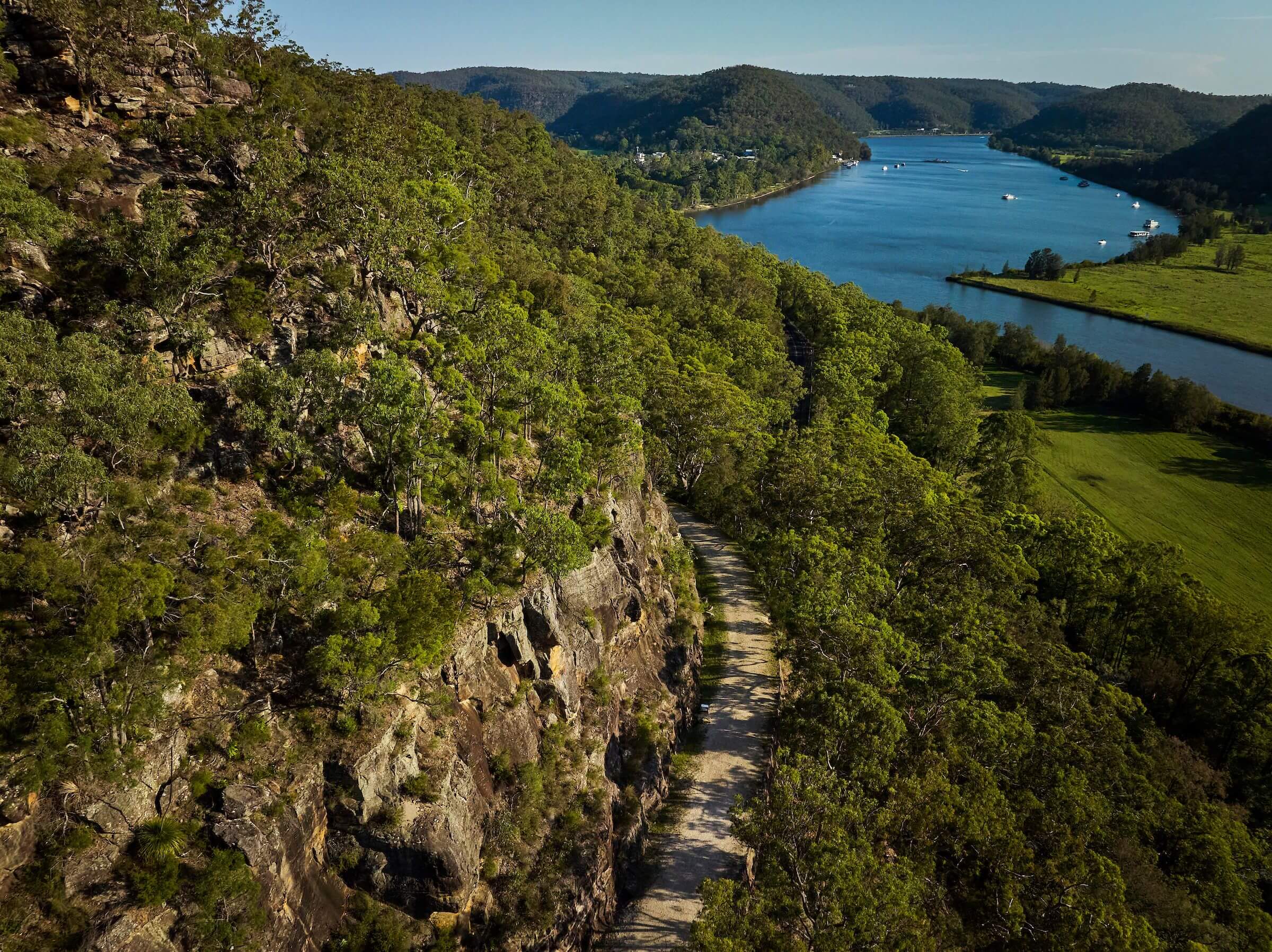 aerial view of the old great north road along the hawkesbury river