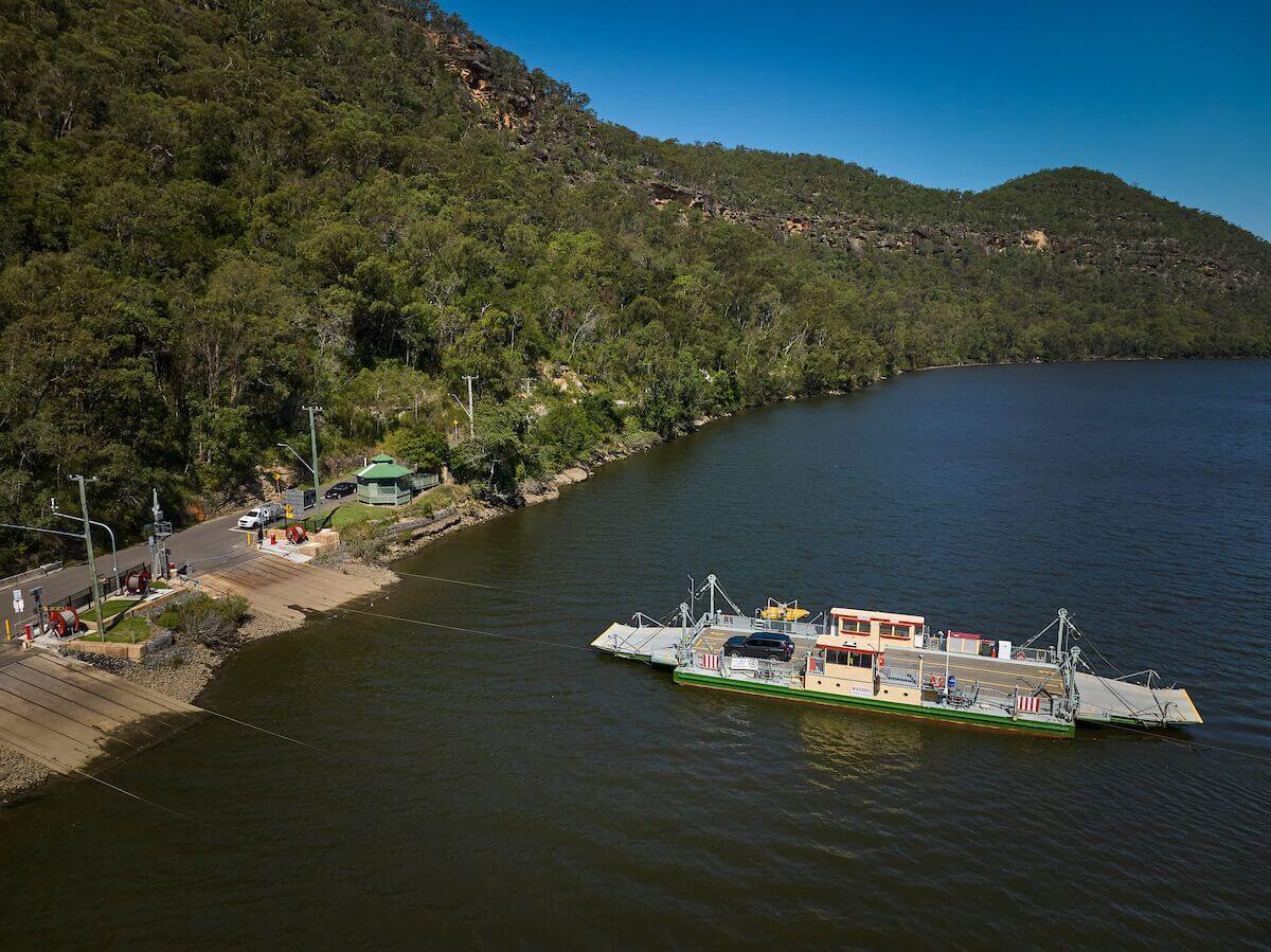 aerial of the wisemens ferry service north from sydney