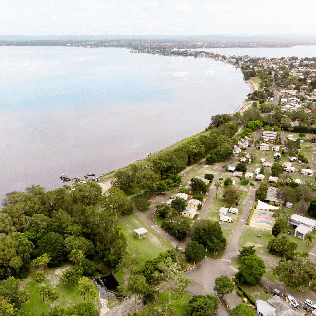 Aerial view of a coastal town