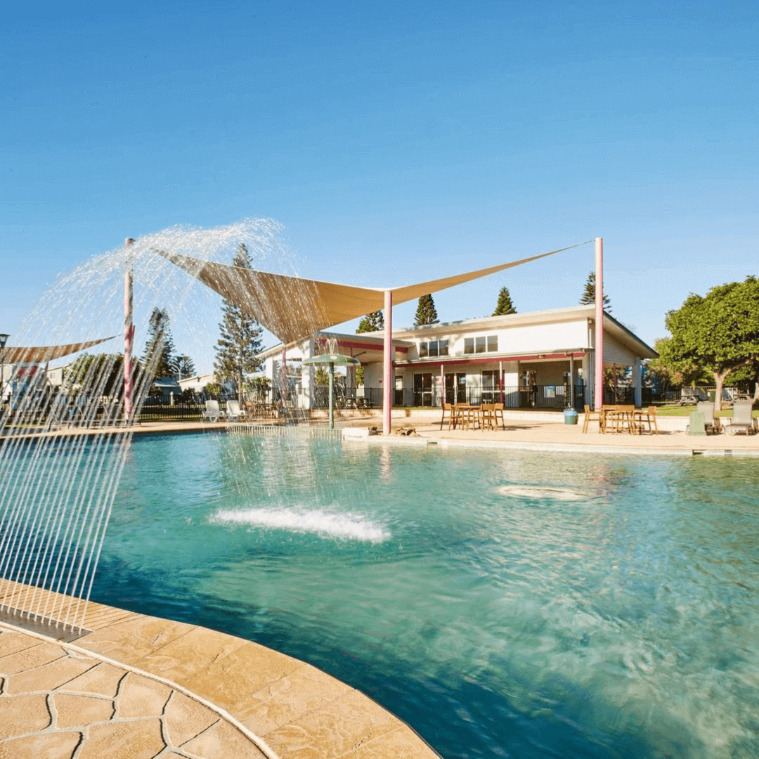 A water park with shallow water and splash zones