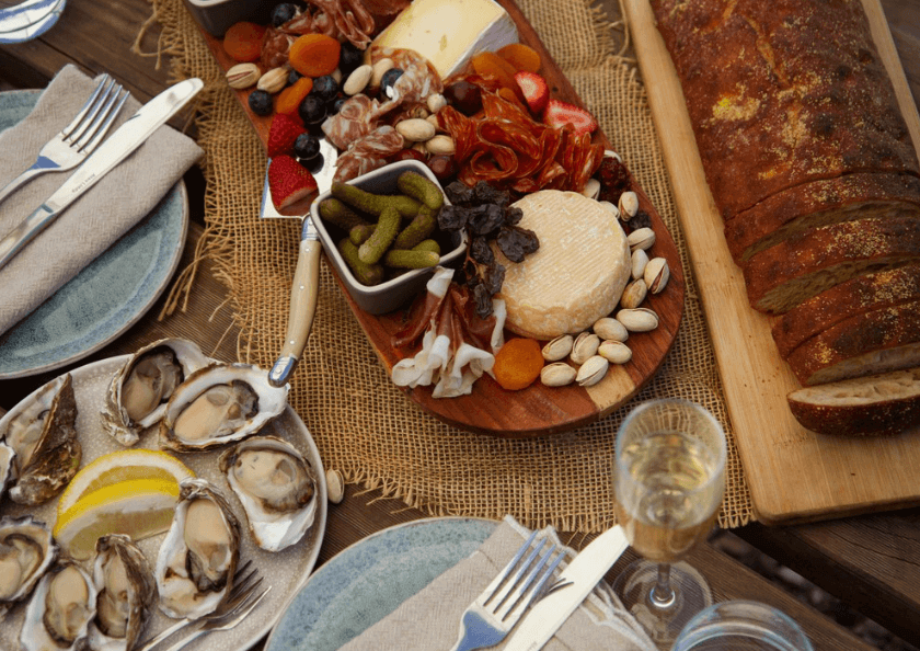 Shucked oysters on lunch table